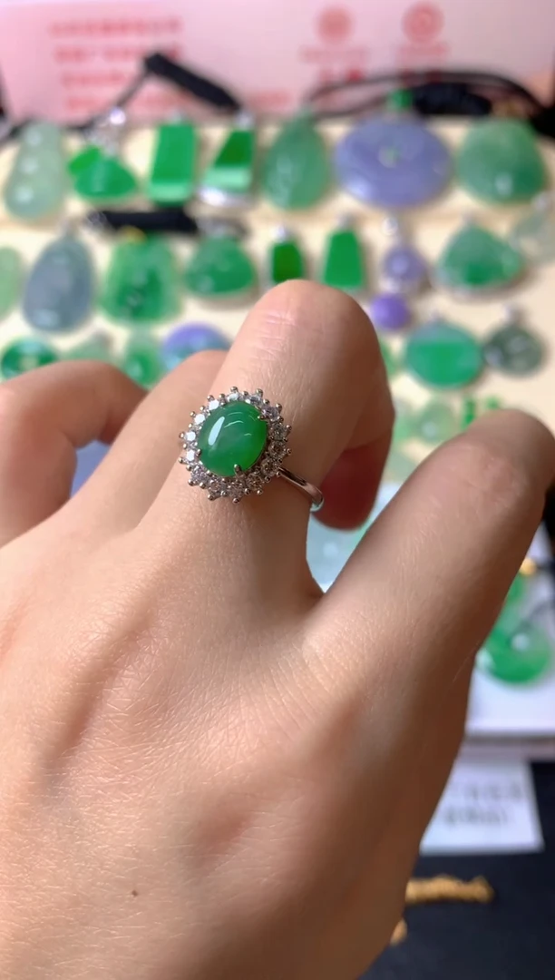 银S925镶嵌戒指翡翠周*周戒指