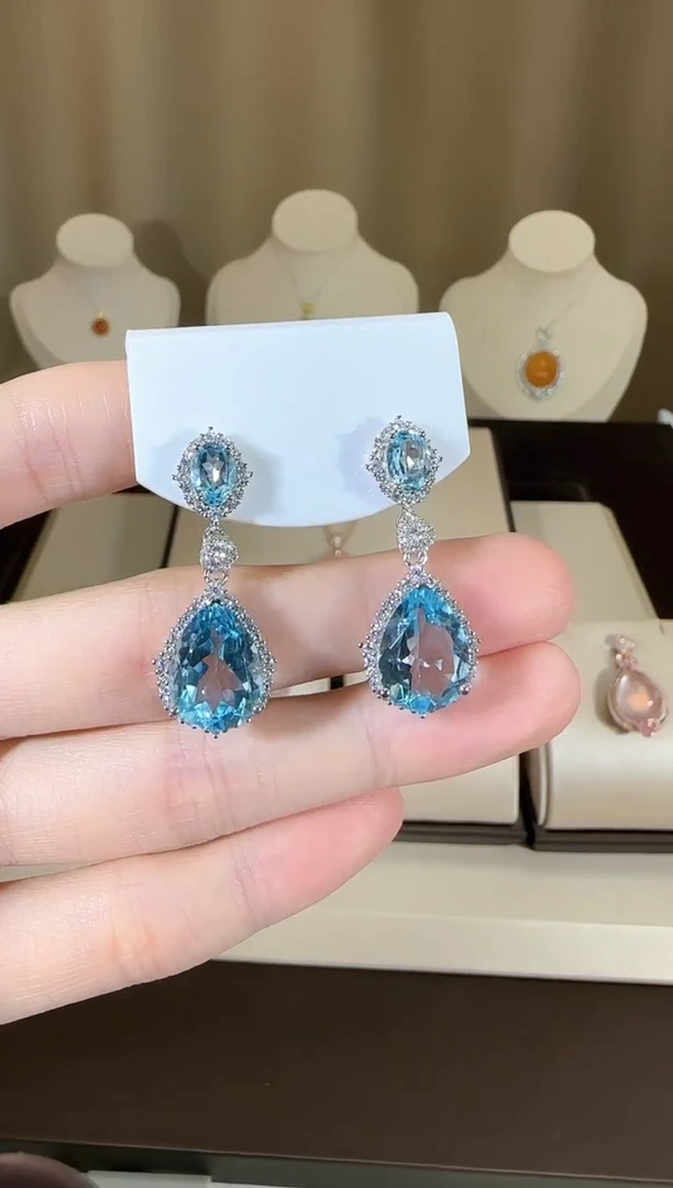 【闪购商品】托帕石耳饰银S925镶嵌10*15mm耳坠