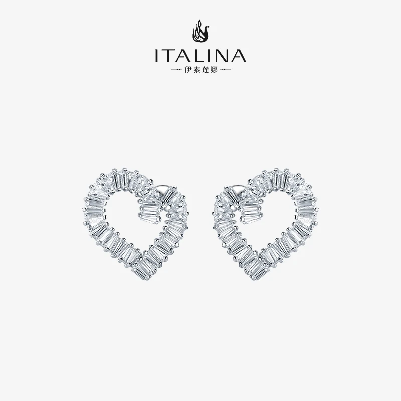 伊泰莲娜 925银仿水晶耳饰 耳钉个性简约桃心耳饰 气质韩版耳环