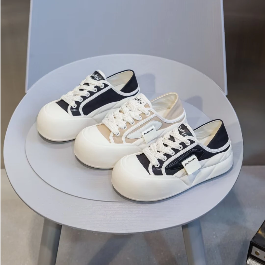 正品厚底丑萌面包鞋女2025新款增高时尚百搭大头休闲小白鞋9108-2