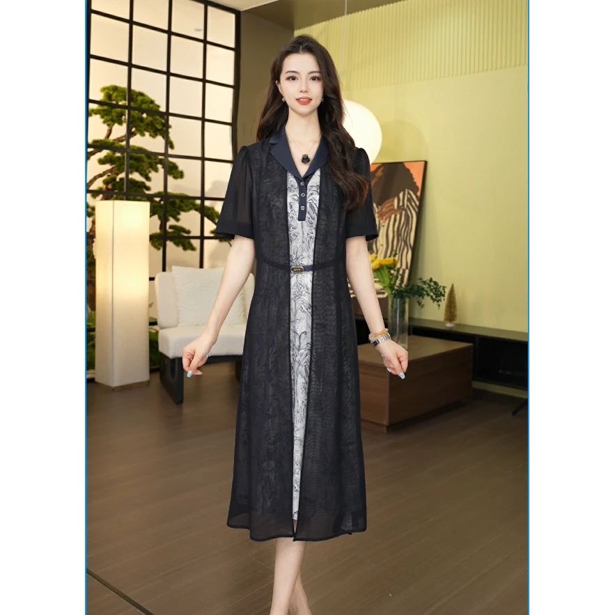 Gowani/乔万尼2025夏季新款19mm职业感连衣裙假两件式ED2E436603