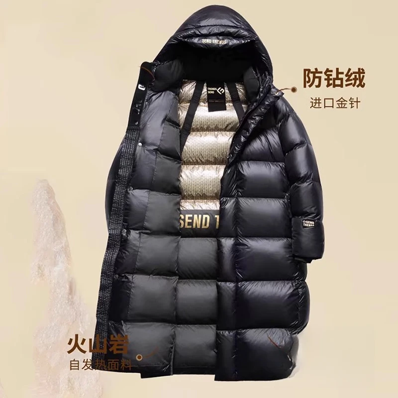 黑色95鹅绒羽绒服男女情侣同款长款2024新款冬季青年加厚保暖外套