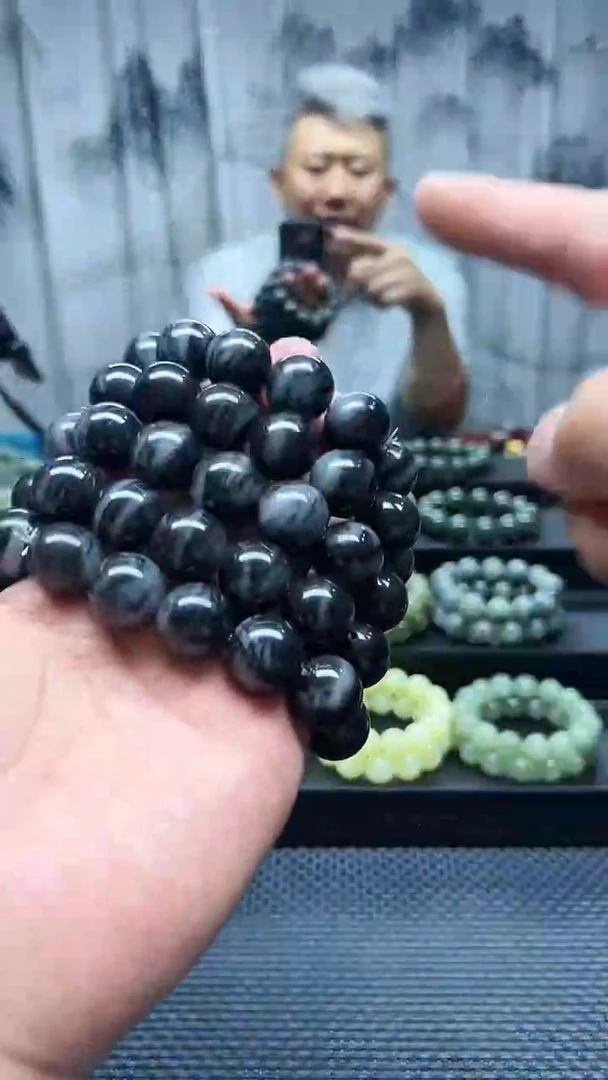 手串未镶嵌和田玉聚墨青花卡18纯天然拍一发一