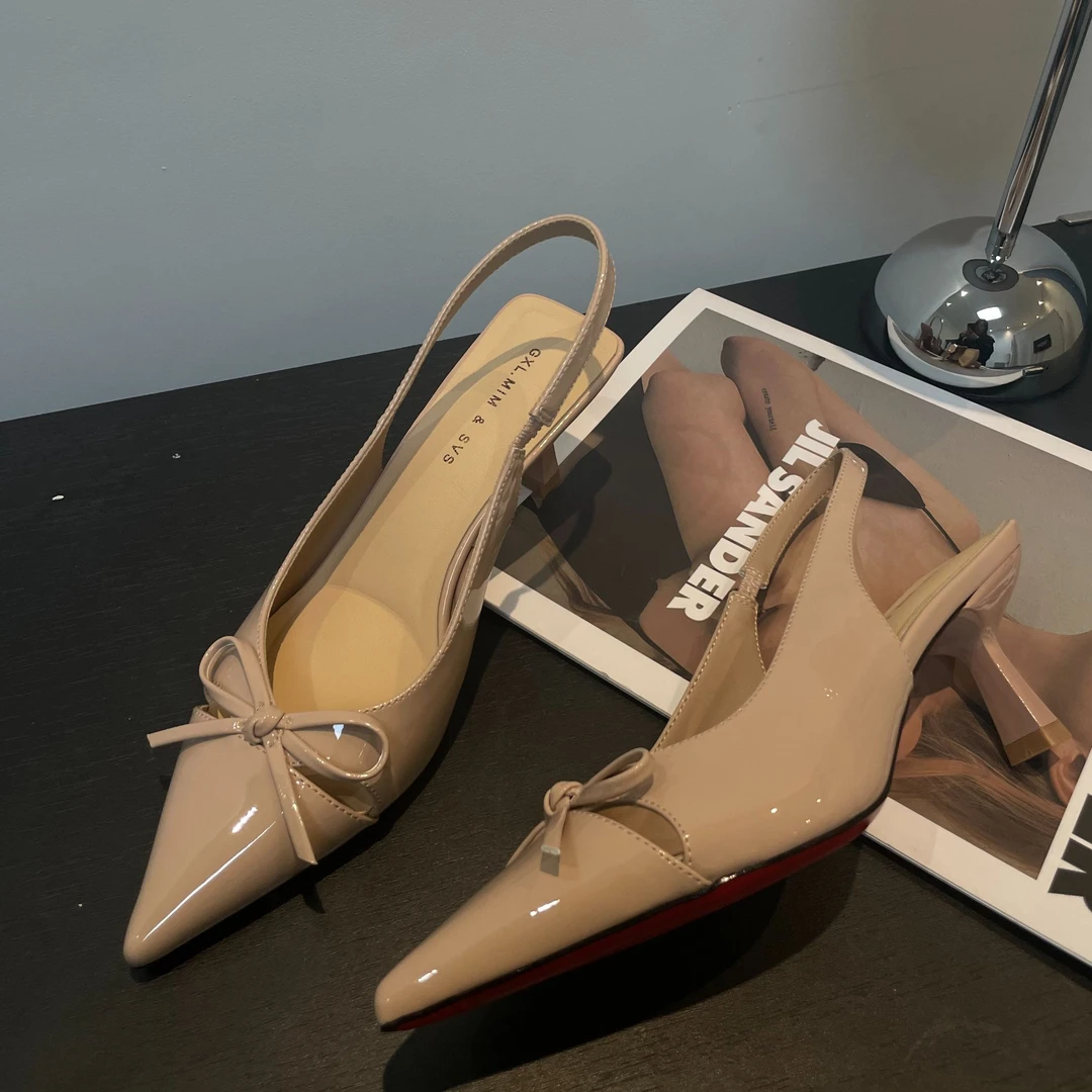 浅口蝴蝶结低跟尖头5公分女鞋御姐2025女款浅口高跟鞋高跟鞋女士