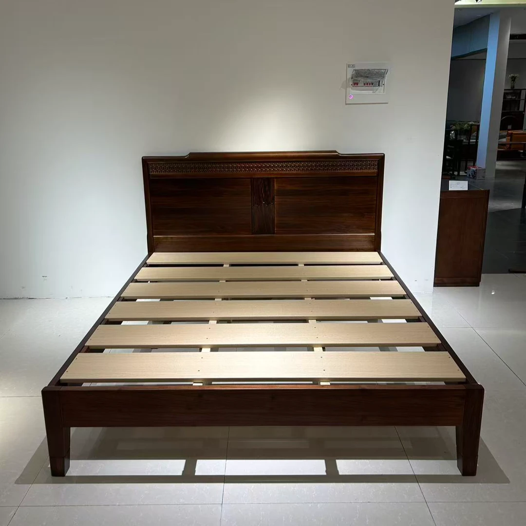 新中式纯实木乌金木卧室用大床轻奢简约大气古典新款1.8m大床