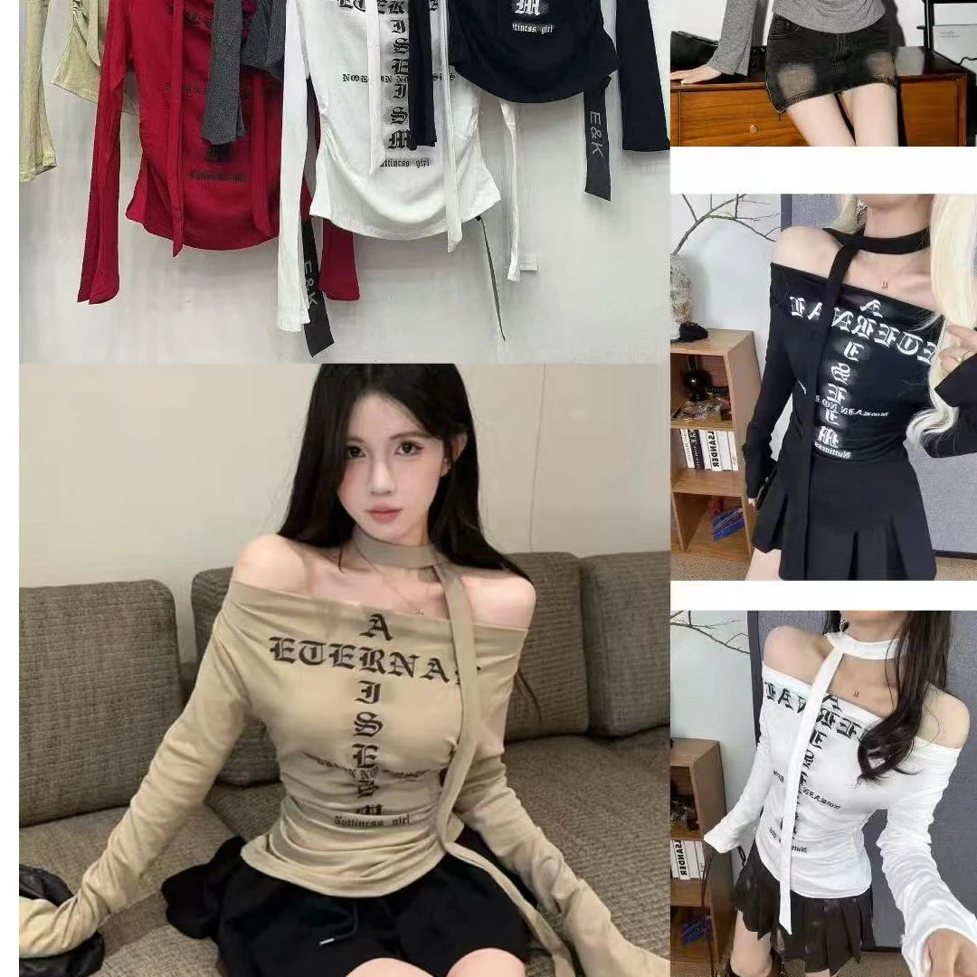 【辣弟家】·【001-200】辣妹t短袖斜领秋季in百搭设计款显瘦款秋冬季