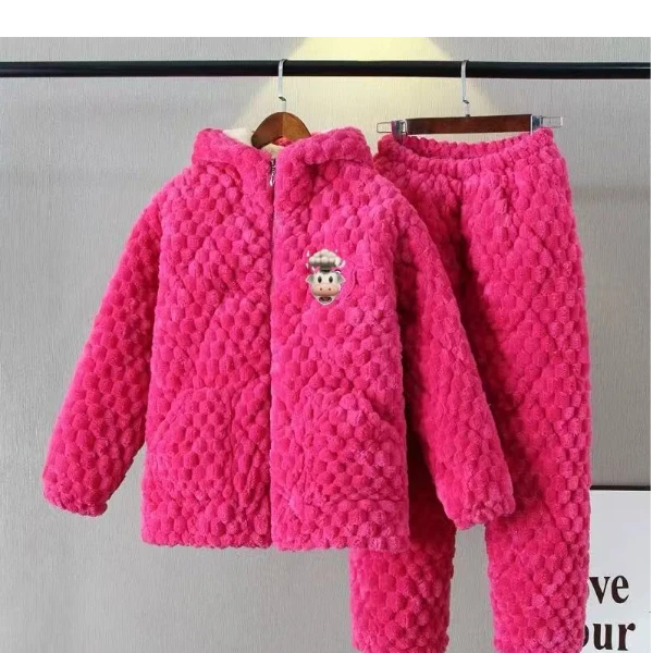 119睡衣冬季加厚珊瑚绒三层夹棉拉链家居服