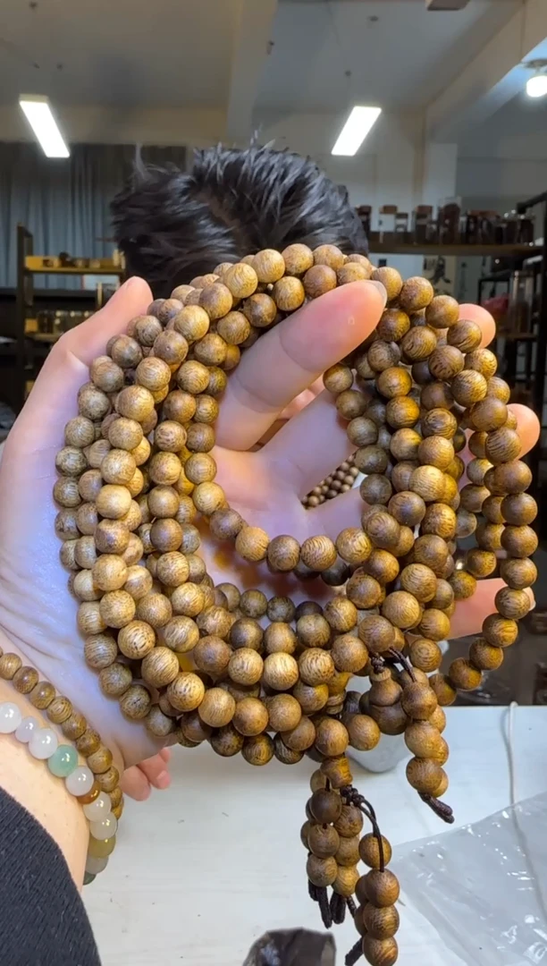 沉香手串窖藏款海南老白棋正圆珠7mm108颗多样性发1