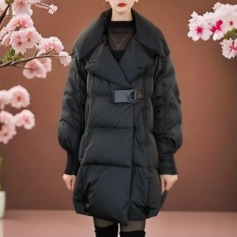 黑一高级感中长款时尚加厚棉服女冬季新款洋气宽松显瘦保暖外套