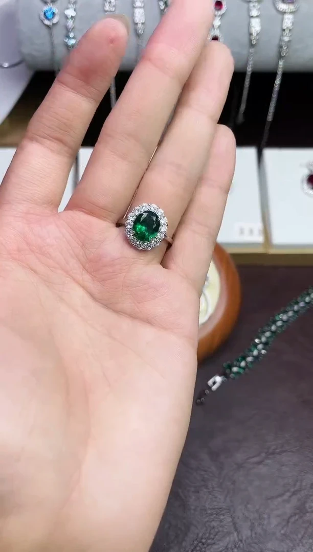 合金合成钻石绿宝戒指
