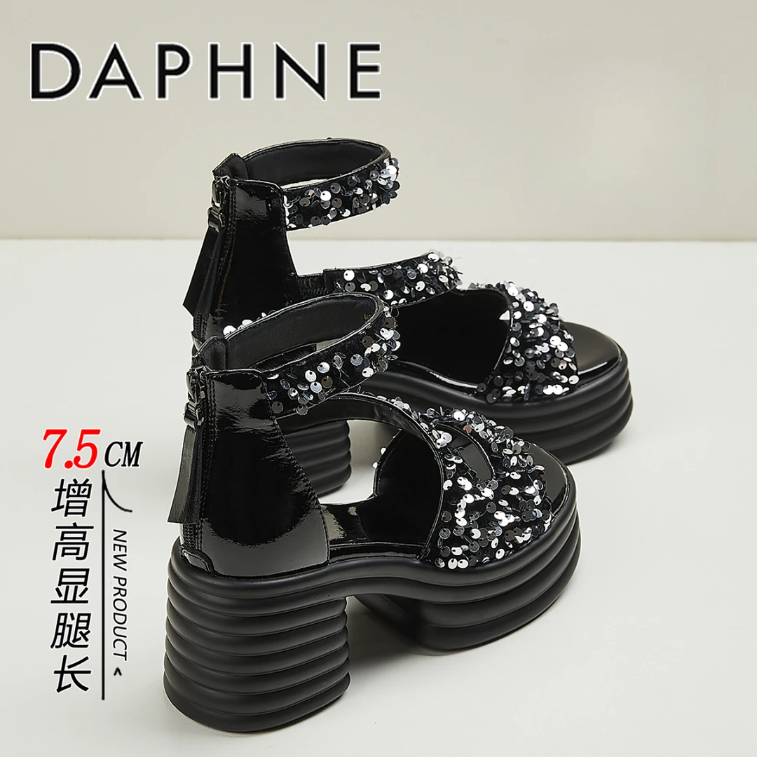 达芙妮2025夏季新款厚底凉鞋女时尚休闲外穿高跟鞋百搭法式罗马鞋