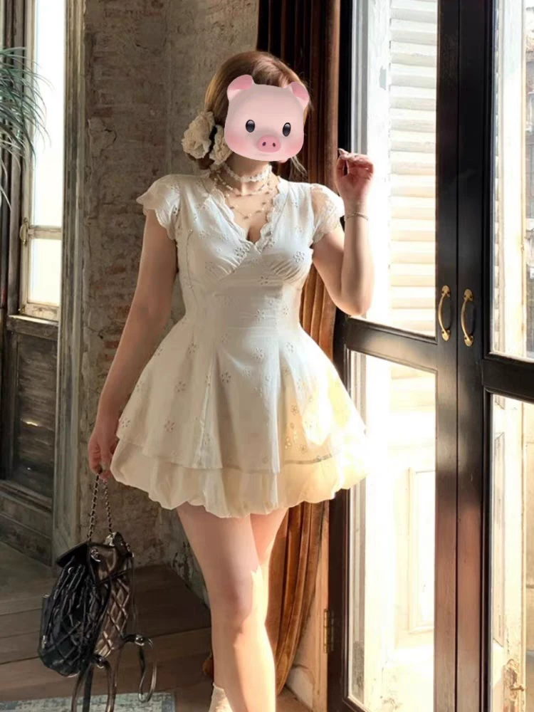 大码法式连衣裙夏季微胖mm显瘦v领高级感花苞裙温柔裙子6395/6399