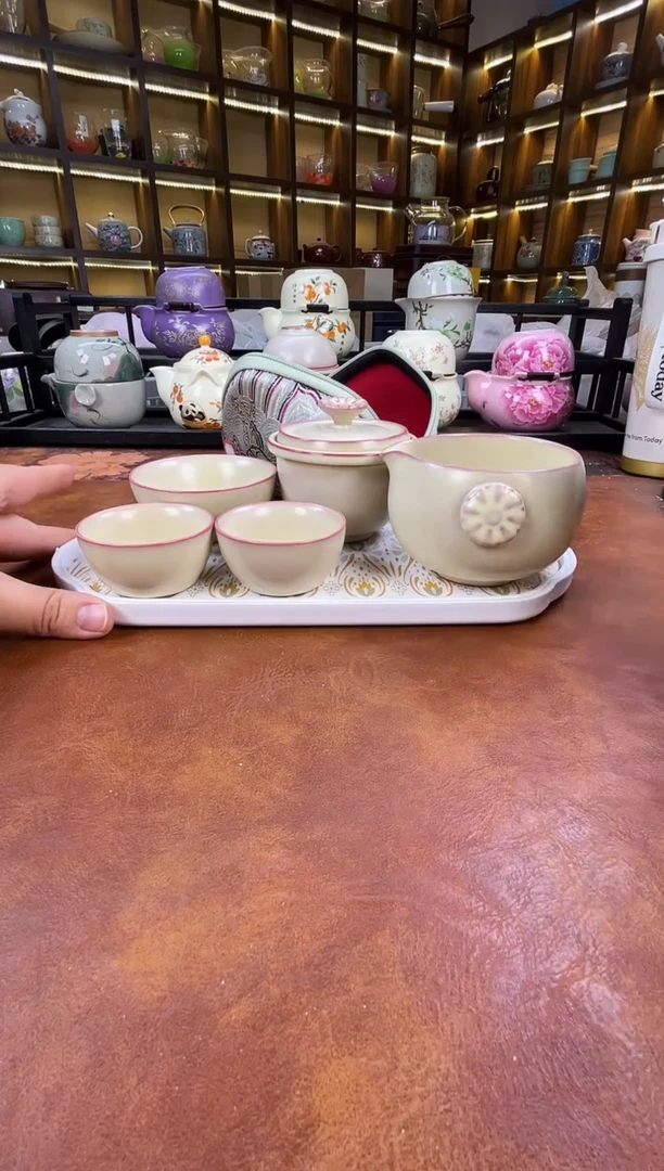 瓷片古道源猪油冻旅行+金银错茶盘