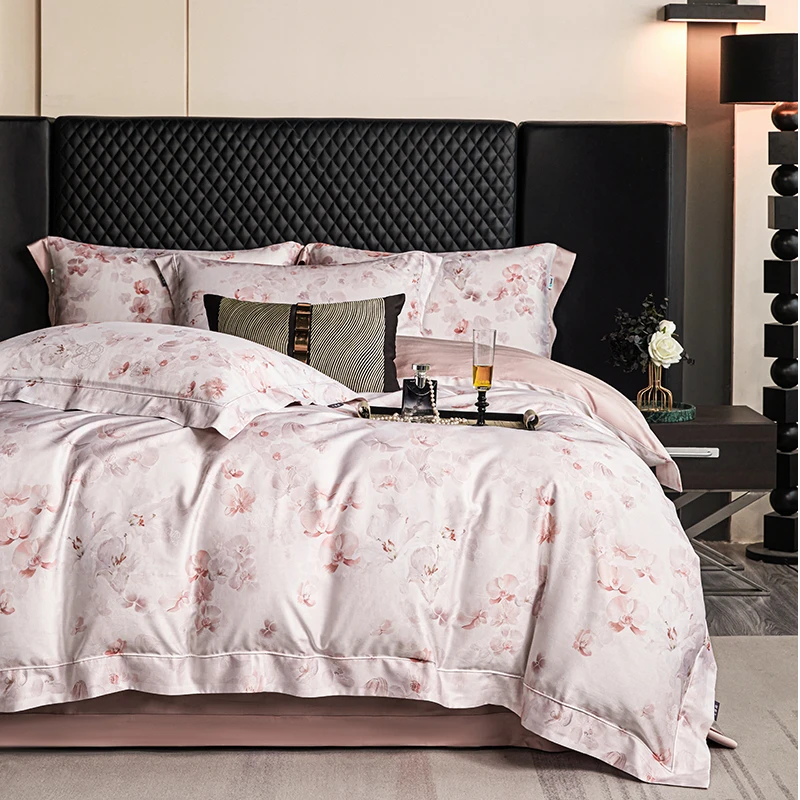 高档100S彩丝缎四件套轻奢欧式全棉被罩数码印花纯棉被罩床上用品