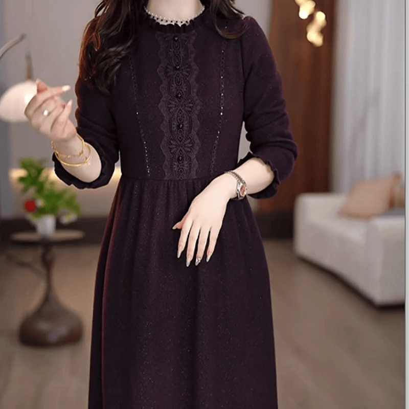 C143【连衣裙】2025冬季新款时尚百搭拼接设计优雅显瘦高贵连衣裙