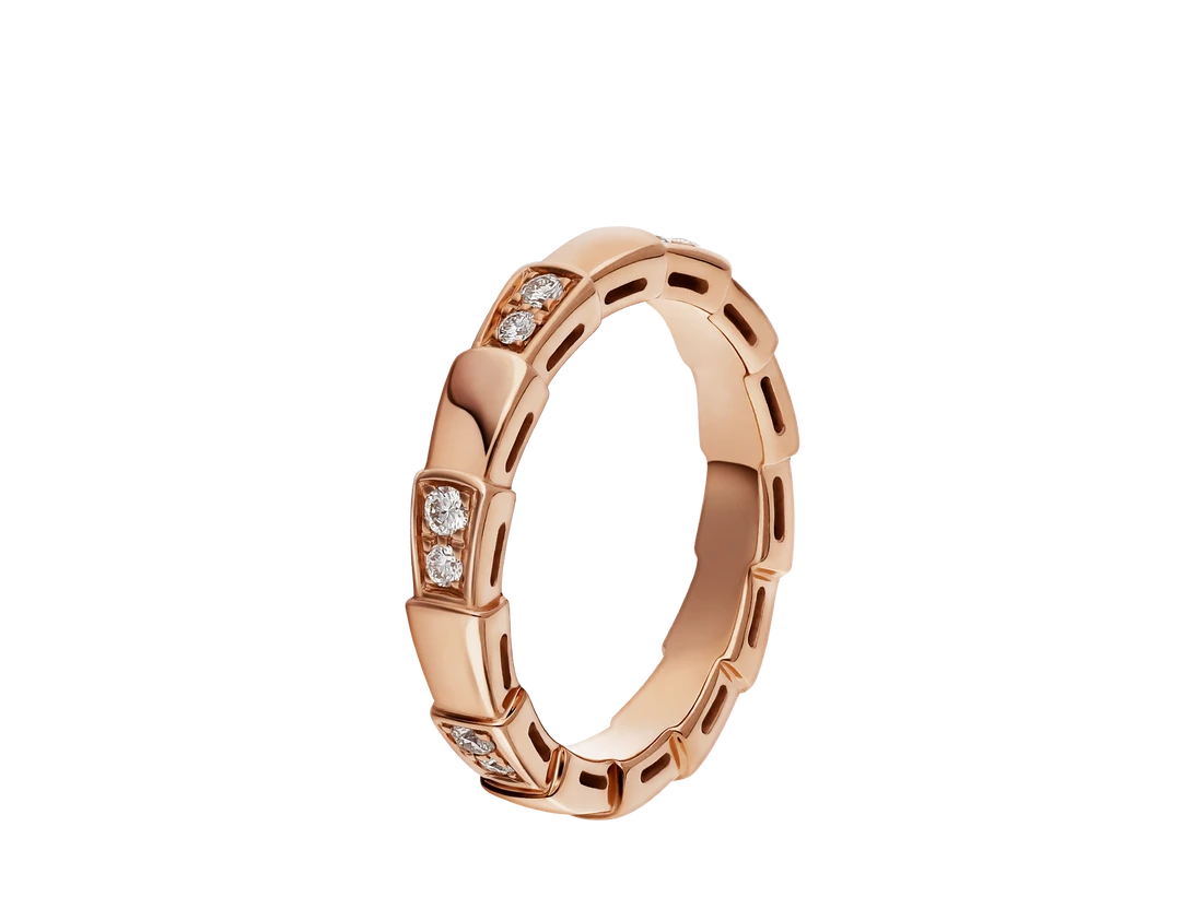 99新 BVLGARI/宝格丽 Serpenti Viper 18K金 窄版 蛇骨 半钻戒指