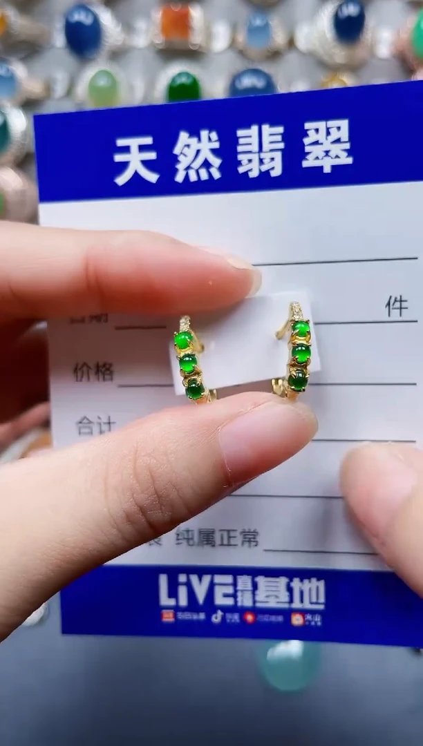 银S925镶嵌翡翠耳饰208