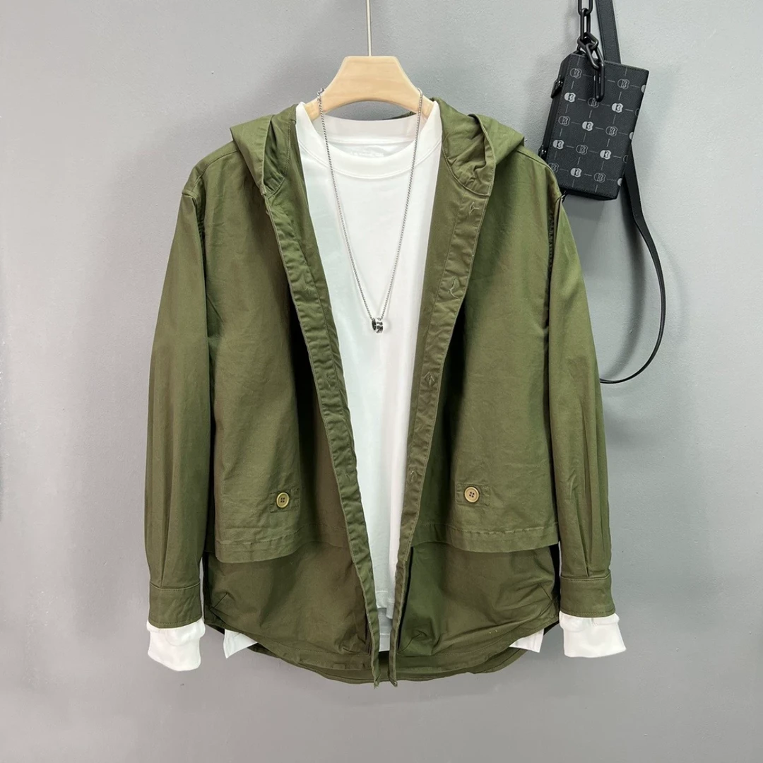 【清仓捡漏】C162男士春季日系宽松阔版连帽长袖夹克水洗风衣外套