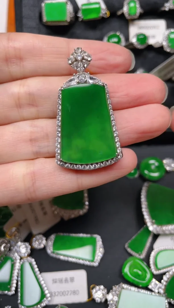 吊坠(不含链)银S925镶嵌翡翠翡翠3993