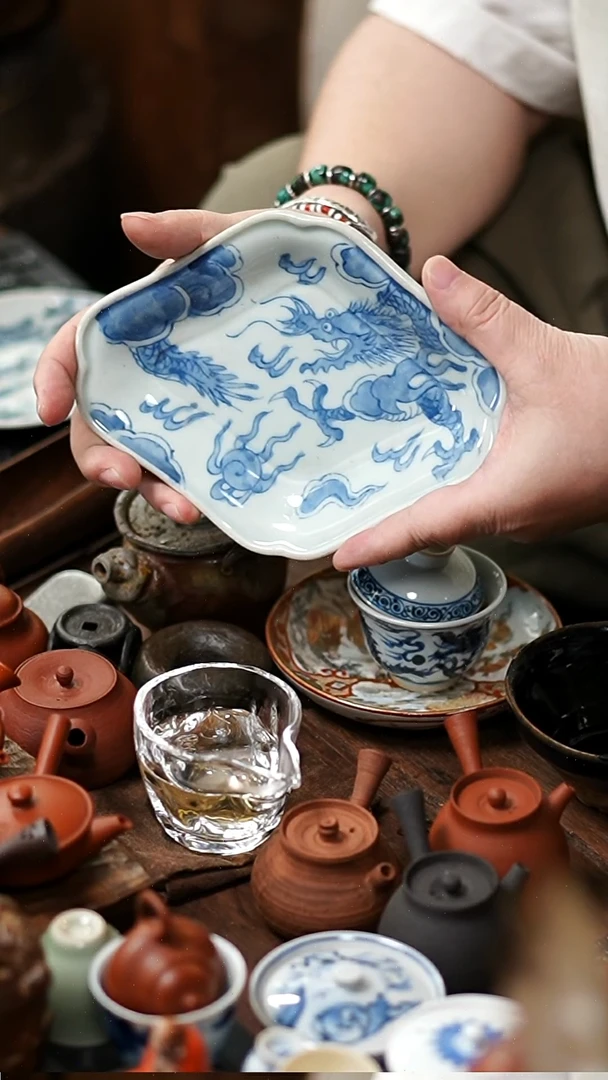 青花壶承功夫茶具菱形