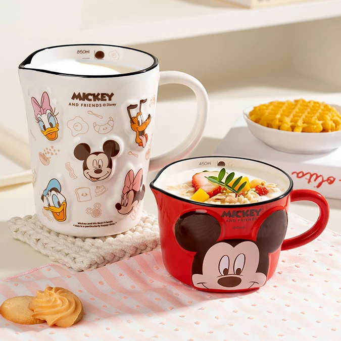 Disney/迪士尼米奇牛奶杯可爱陶瓷量杯儿童刻度卡通早餐大量杯
