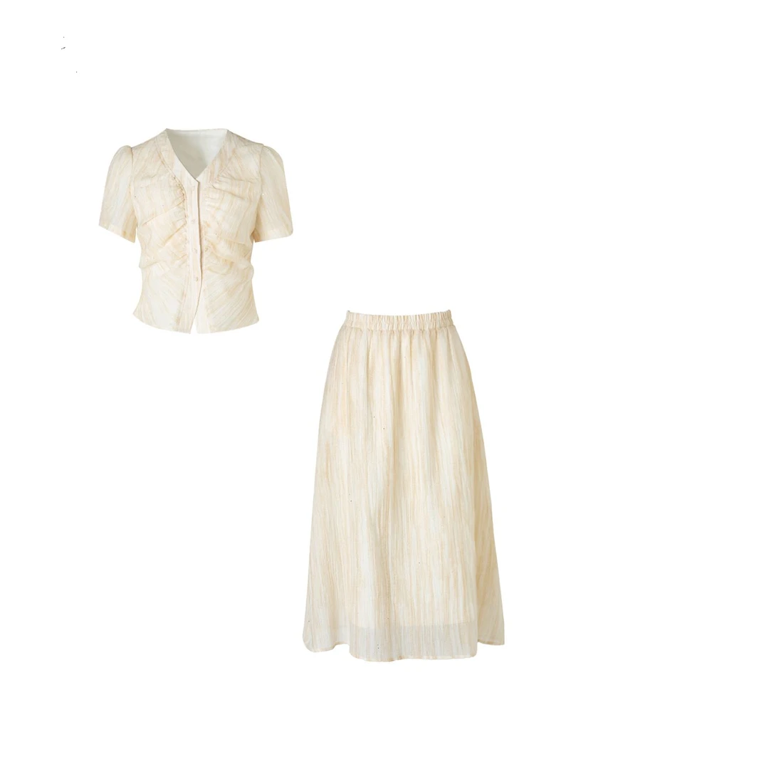 2025新款高级细条纹气质淑女V领套装-K25W0036-H