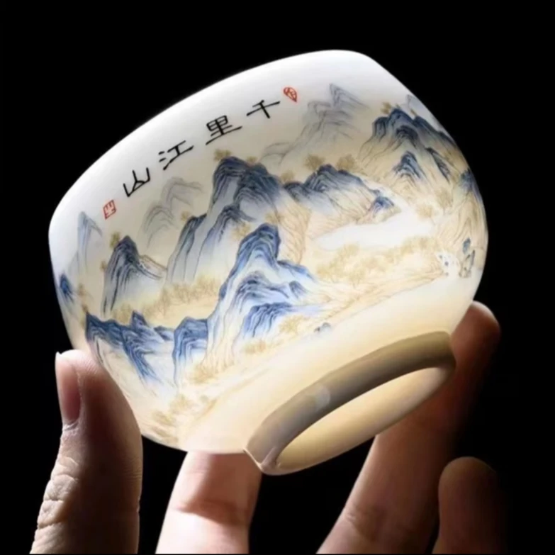 千里江山主人杯中式高档家用陶瓷品茗禅定杯白瓷禅定茶杯TJ046