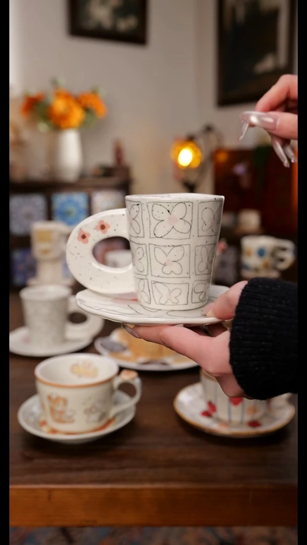 陶瓷便携款粗陶手作小花花杯