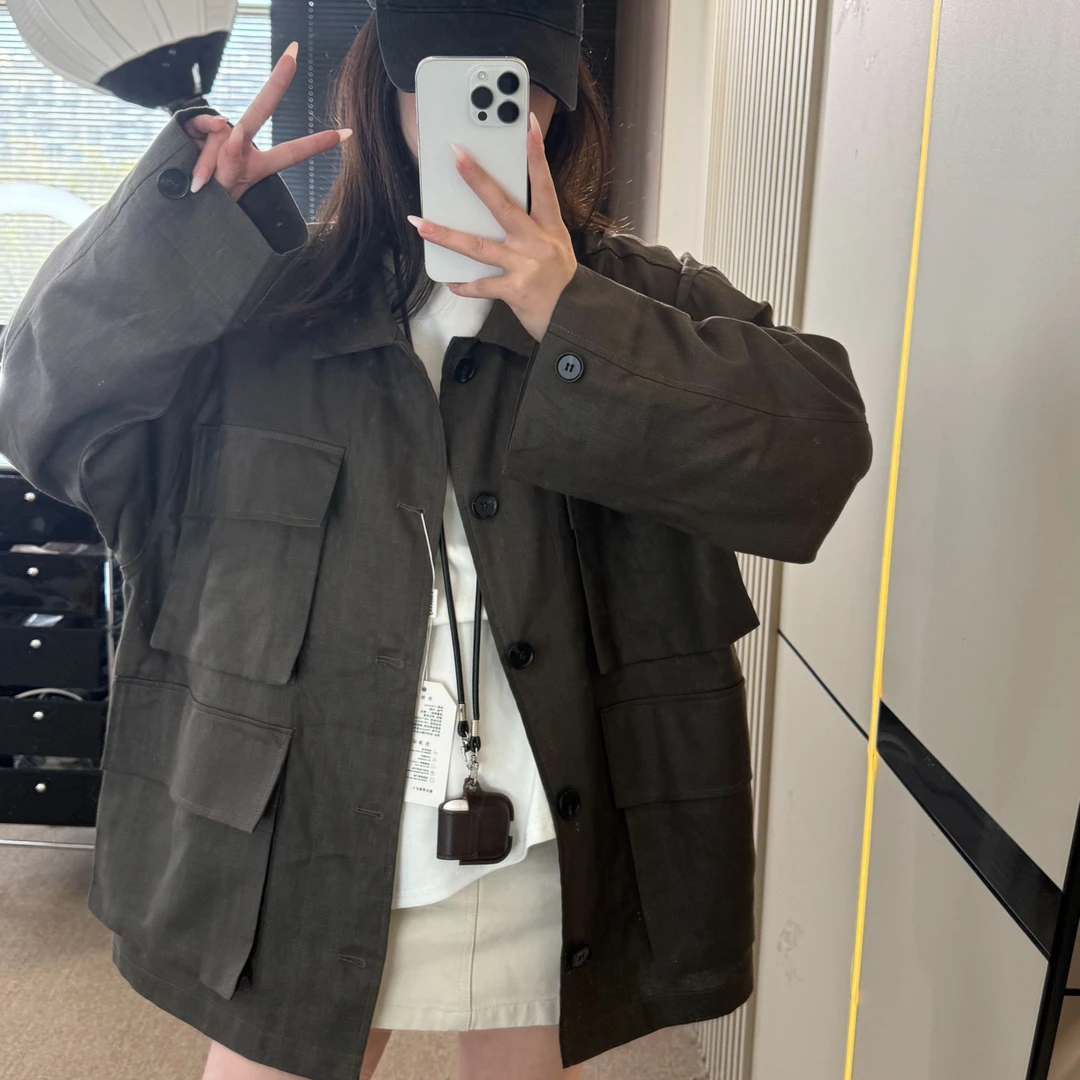 宽松百搭长袖衬衫设计感复古工装衬衣男女同款55288