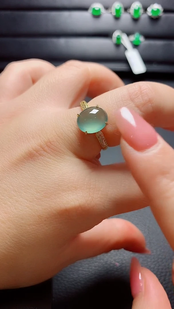 银S925镶嵌戒指翡翠天然翡翠A货s925银镶