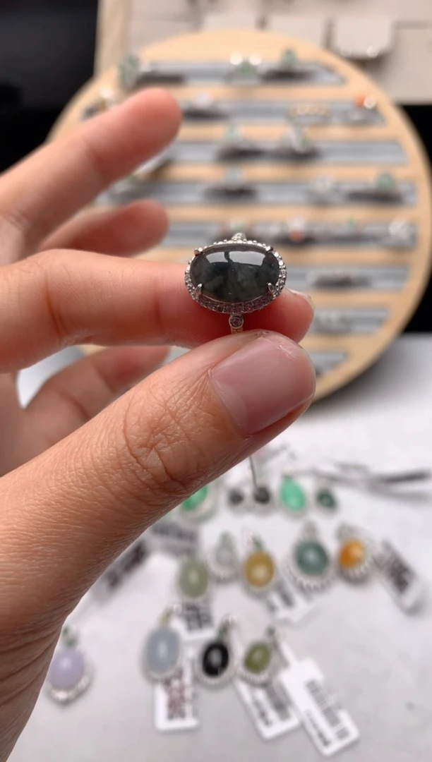 【闪购商品】翡翠戒指银S925镶嵌3号