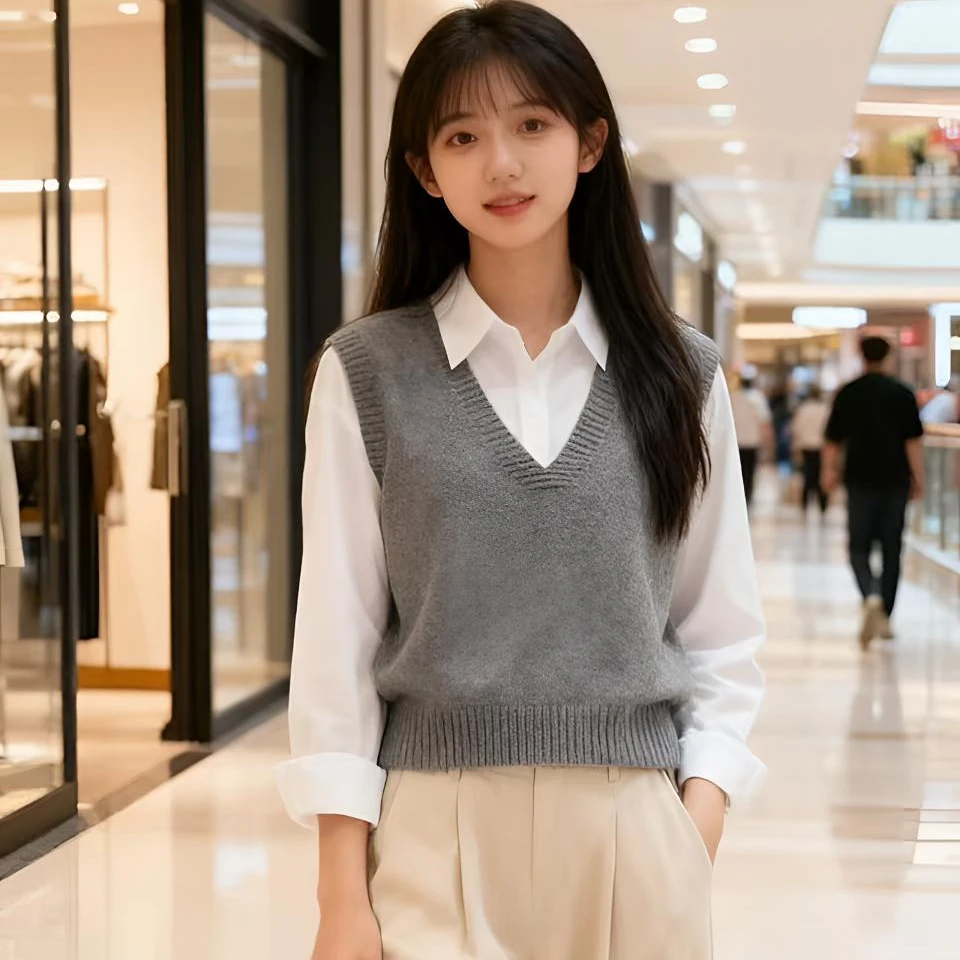 女装宽松慵懒风外穿马甲百搭纯色薄款V领时尚上衣马甲秋季女款