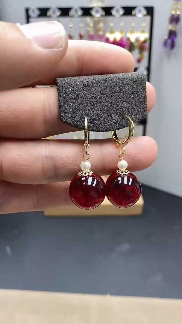 【闪购商品】血珀耳饰银S925镀金镶嵌尺寸16mmZ7