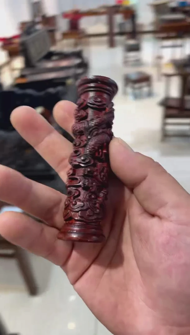 木紫檀盘龙柱把件啊
