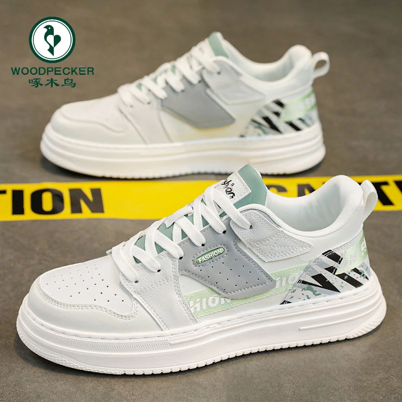 【正品】啄木鸟男鞋春季时尚百搭休闲透气学生运动厚底增高小白潮鞋
