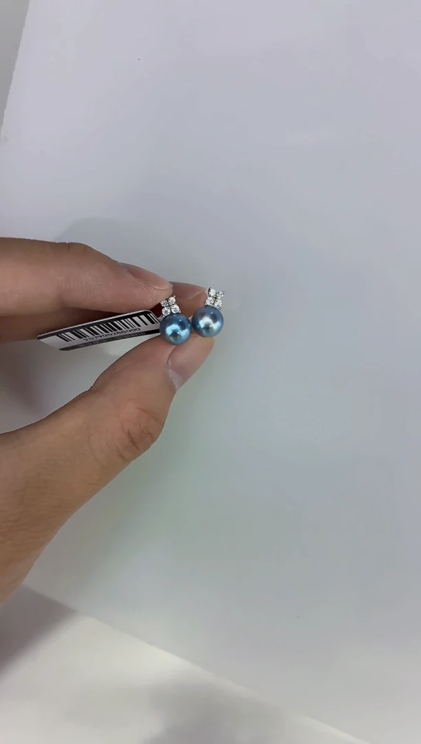 银S925镶嵌海水珍珠DA海水灰珠耳钉8-9 y579