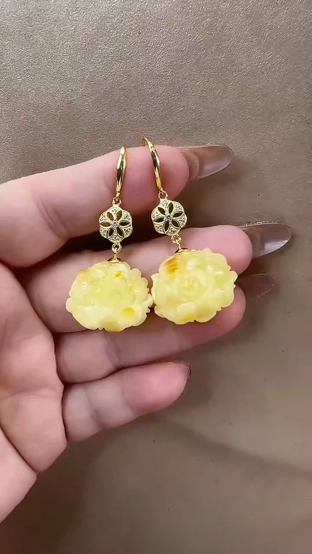 琥珀颈饰未镶嵌耳环