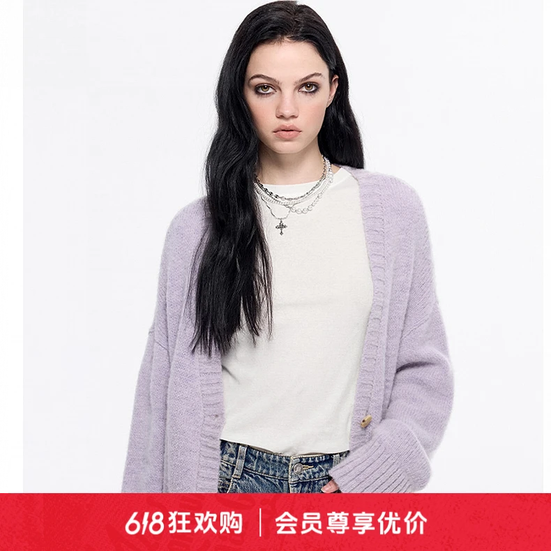 Miss Sixty秋季新款羊驼毛针织外套女气质V领毛衣简约通勤风