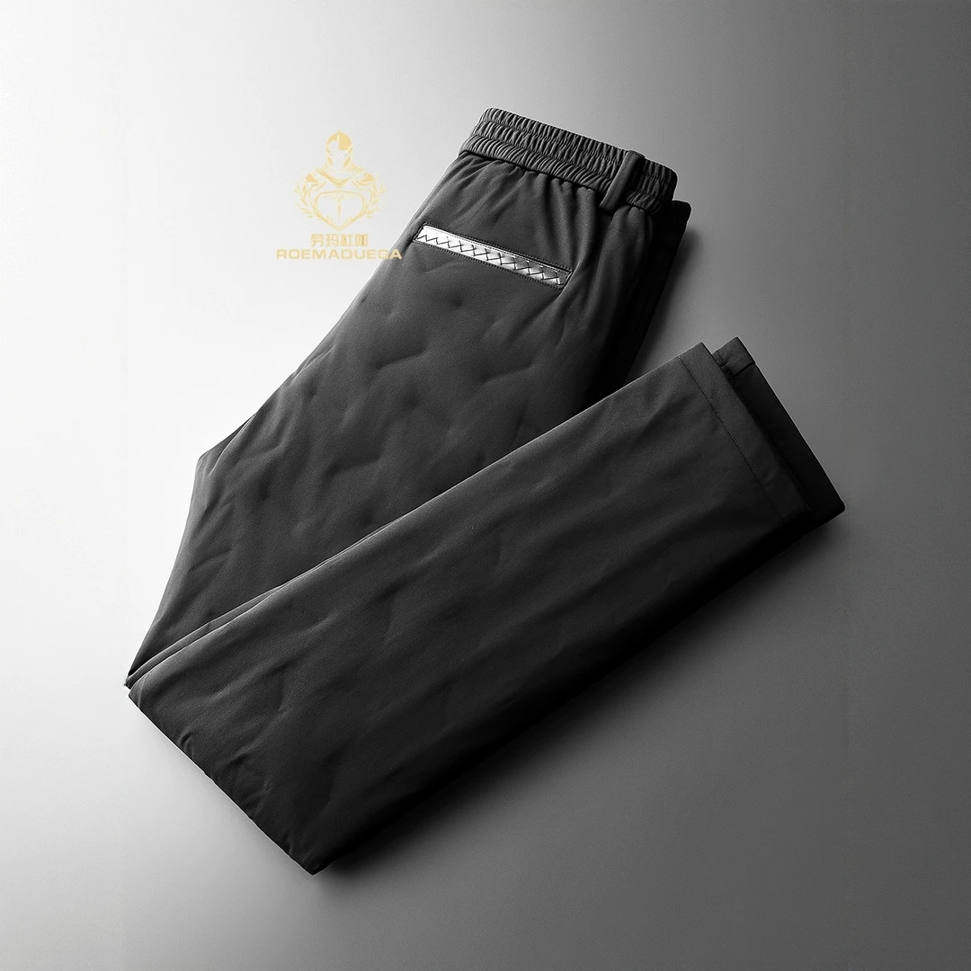 ROEMADUEGA劳玛杜伽白鸭绒加厚保暖防水纯色男士修身直筒羽绒裤