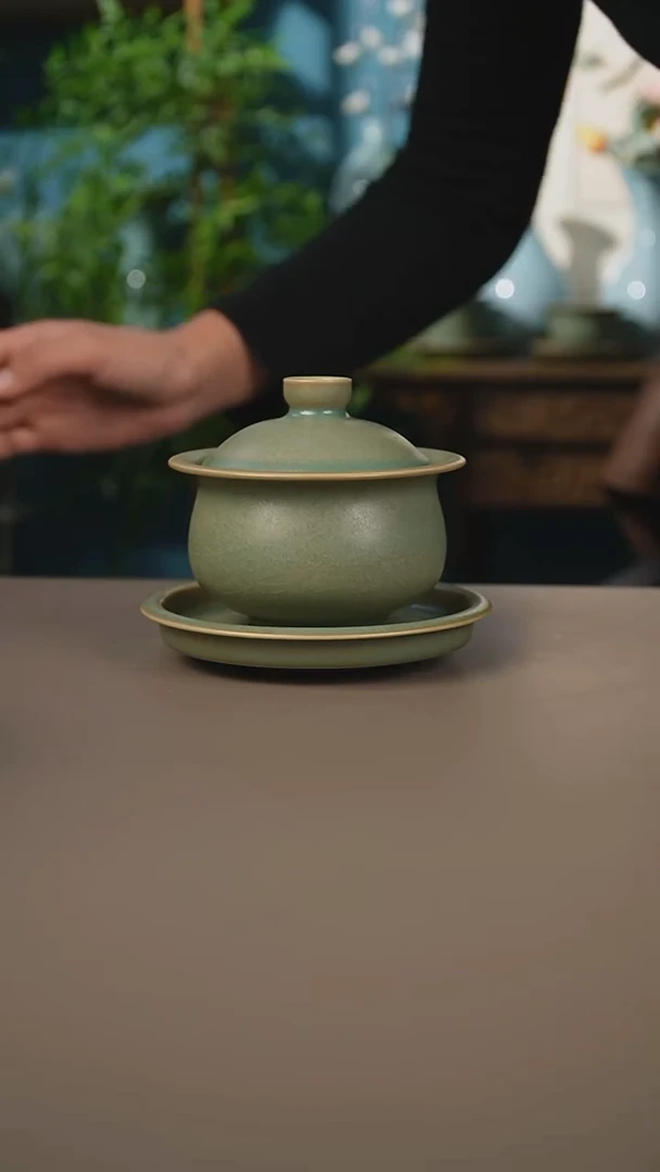 仿古柴烧钱袋子盖碗