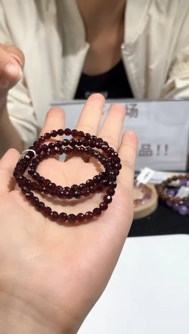 未镶嵌手链水晶60号酒红石榴石切面多圈5mm