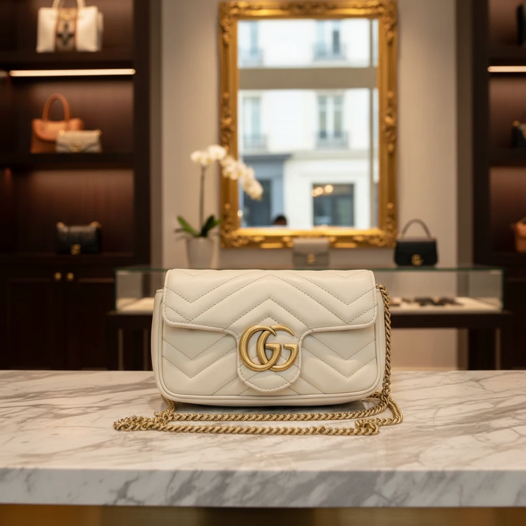 95新 GUCCI/古驰  白色马蒙mini链条包  1812 5061