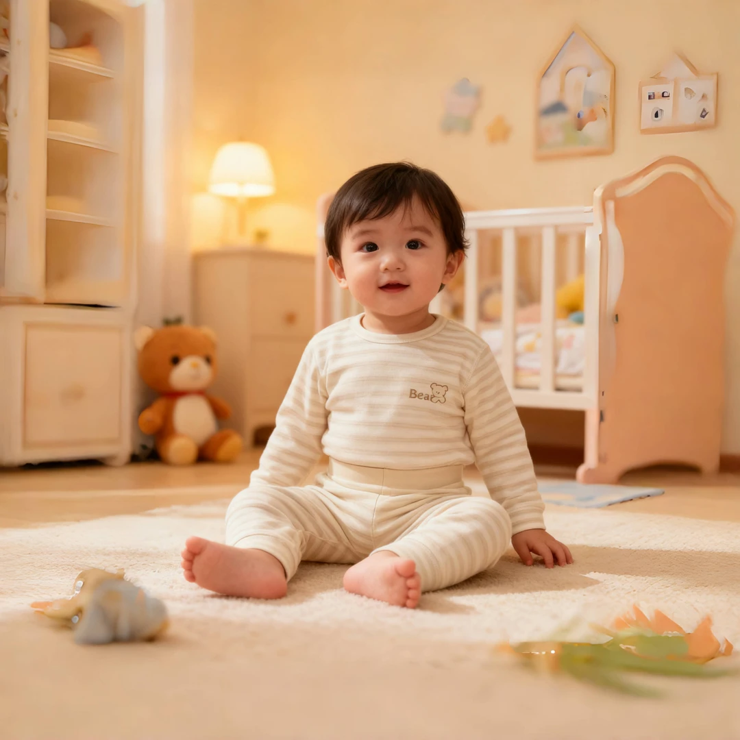 秋季条纹儿童内衣套装纯棉肩扣宝宝秋衣秋裤男女高腰护肚打底睡衣