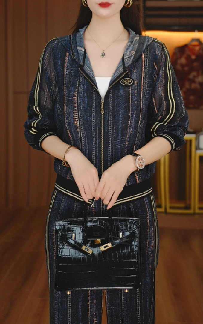 千渝 夏季气质休闲套装宽松显瘦遮肉减龄气质时尚V25Z444