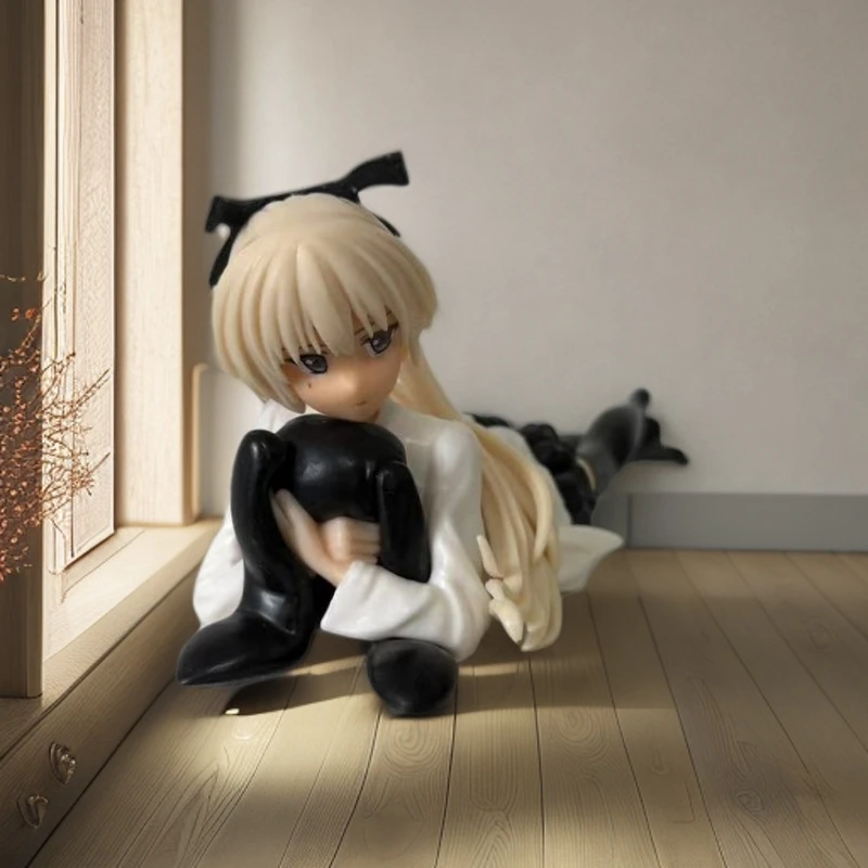 动漫二次元趴姿白色穹妹抱兔桌面装饰模型