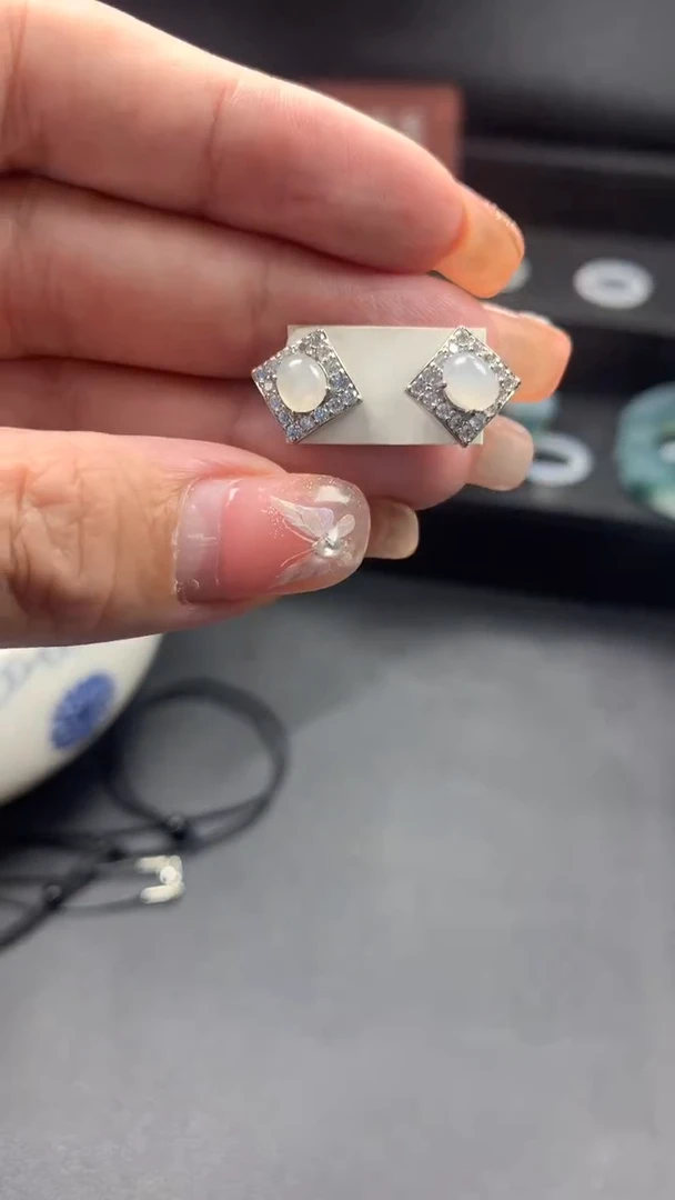 银S925镶嵌翡翠耳饰翡翠耳钉4-多样性发一件-