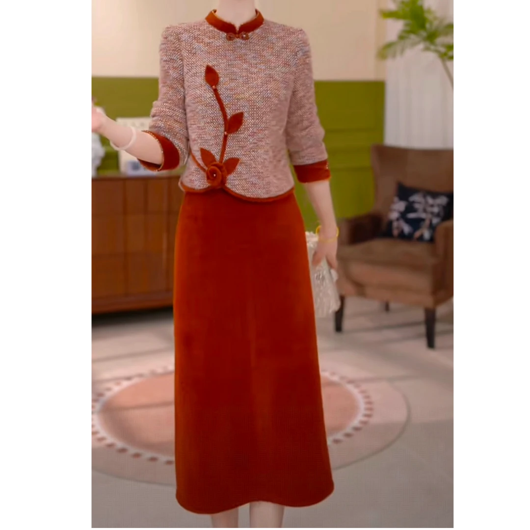 曼芬女装JG-25643新款2025年秋冬时尚气质优雅显瘦连衣裙 M-4XL