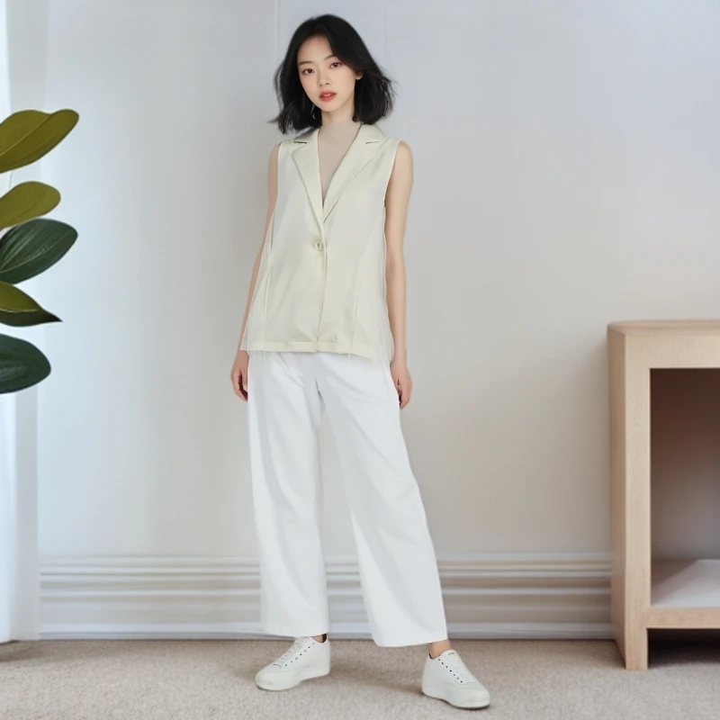 7B049马夹背面网纱纯色春季休闲西装领口百搭气质