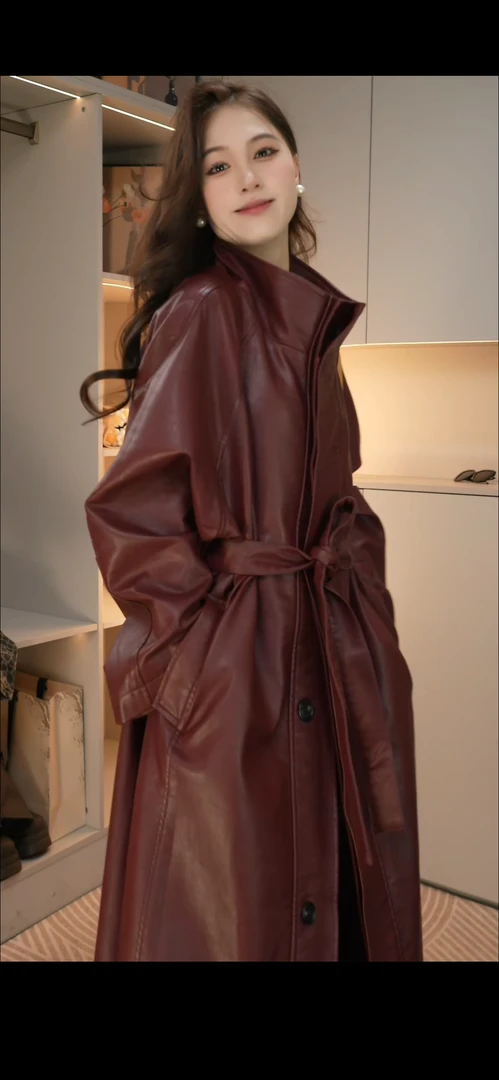 插肩袖学院风长袖女翻领立领风衣拼接系带欧美风