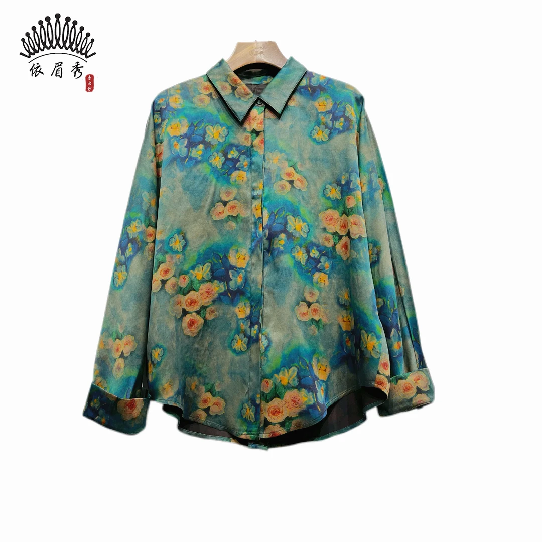 YIMEIXIU/依眉秀香云纱缎面翻领衬衣63329